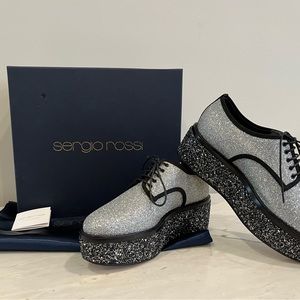 Sergio Rossi glitter platform lace up Oxford loafer